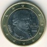 Euro - 1 Euro - Austria - 2002 - Bi-Metallic Copper-Nickel Center In Brass Ring - KM# 3088 - 23,25 mm - Obv: Bust of Mozart right within inner circle, stars in outer circle Rev: Value at left, relief map of European Union at right  - 0